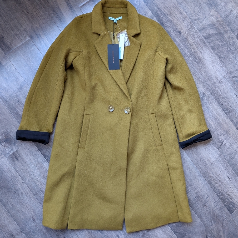Antonio Melani Chartreuse Wool Overcoat | NWT Luxury Pea Coat Size 10